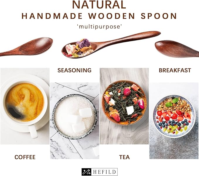 4 PCS Small Wooden Spoons, 5.8 Inch Honey Spoons for Tea, Hardwood Wooden Honey Teaspoon for Coffee, Little Tiny Wood Spoons, Bamboo Table Spoon for stirring, Wooden Spoons for Utensils Set - Image 5
