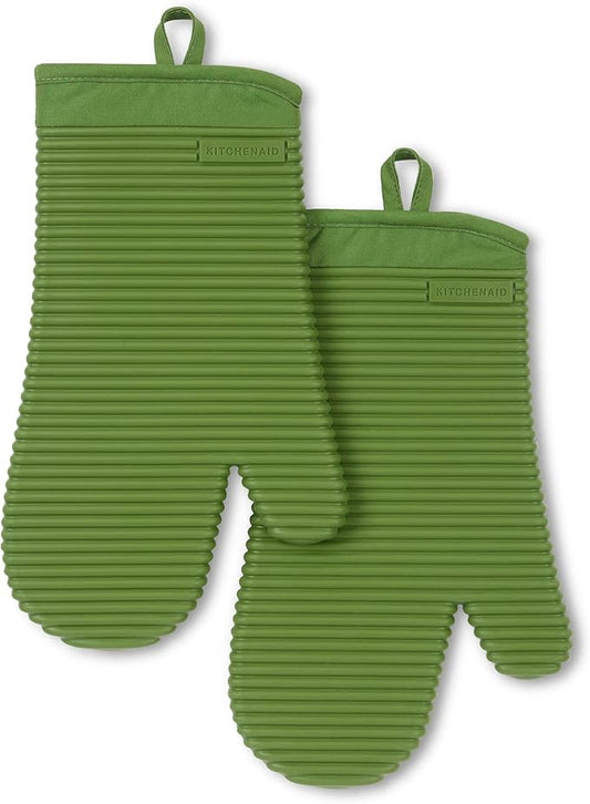 KITCHENAID Ribbed Soft Silicone Oven Mitt 2-Pack Set, 7.5"x13", Matcha by KitchenAid