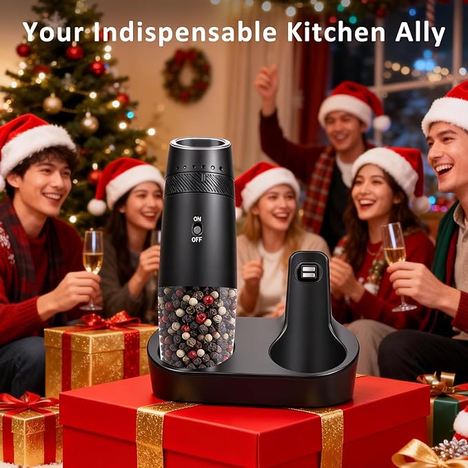 Gravity Electric Salt and Pepper Grinder Set Rechargeable Automatic Shakers Mill Grinder with LED Light, Adjustable Coarseness One Hand Operation, USB-C BatteryPowred, Gift for Home Chefs, 2 Pack