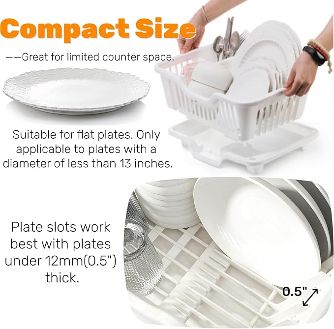 Noamus 2-Piece Plastic Dish Drying Rack, Heavy Duty Sink Set Dish Rack, White Large Drainer with Attached Drainboard Utensil Cup Holders for Home Kitchen Counter Top Organizers - Image 3