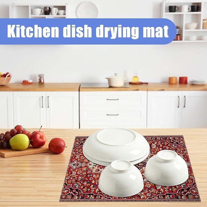 Boho Vintage Ethnic Dish Drying Mat for Kitchen Counter Persian Original Tribal Drying Pad Absorbent Dish Drainer Rack Mats Draining Pad - Image 6