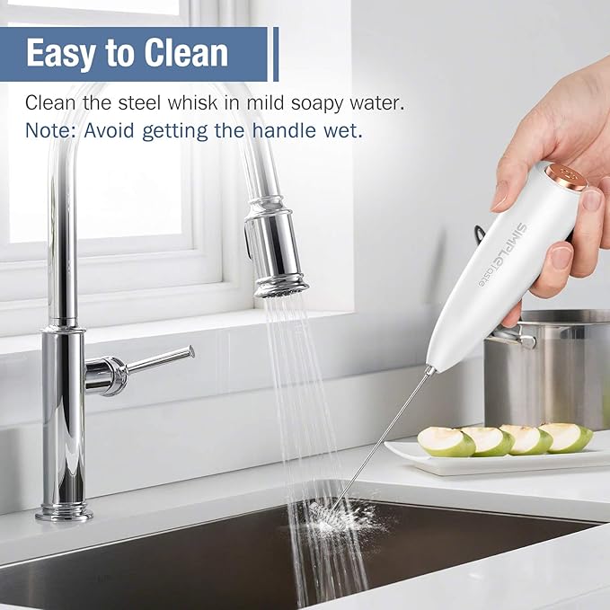 SIMPLETASTE Milk Frother Handheld Electric Foam Maker, Drink Mixer with Stainless Steel Whisk for Cappuccino, Bulletproof Coffee, Latte, White, with Stand, Battery Operated - Image 5
