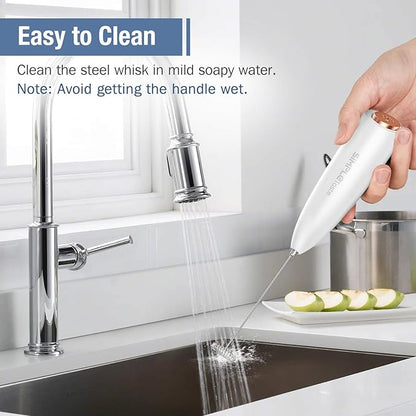 SIMPLETASTE Milk Frother Handheld Electric Foam Maker, Drink Mixer with Stainless Steel Whisk for Cappuccino, Bulletproof Coffee, Latte, White, with Stand, Battery Operated - Image 5
