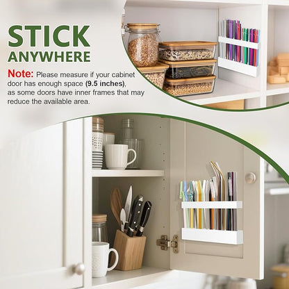 Malldii 9.5" Large Acrylic Straw Holder for Cabinet Door - Reusable Tumbler Straw Organizer Storage, Small Kitchen Accessories Container, Ultra Sticky Cupboard Door Mounted (White) - Image 5