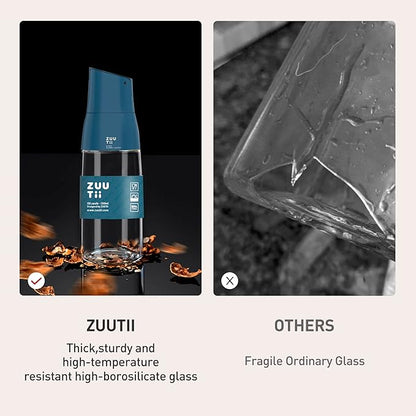 Zuutii Olive Oil Dispenser - Drip Free Spout Bottle for Kitchen Glass Oil and Vinegar Dispenser - Blue