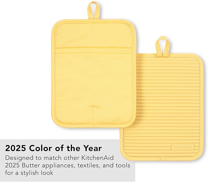 KITCHENAID Ribbed Soft Silicone Pot Holder 2-Pack Set, 2025 Color of the Year, Butter Yellow, 7"x9" - Image 5