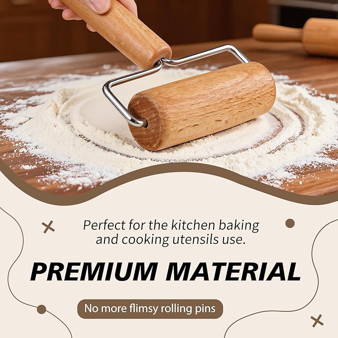 Pizza Rolling Pin Small Rolling Pin Wooden Dough Roller Non Stick Pizza Dough Roller for Baking Pastry Tortilla Cookie Dumpling Rolling Pins for Baking (TH-Style)