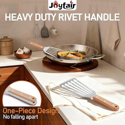 Joyfair Fish Spatula Metal Spatulas (Large & Small), 2 Pcs Stainless Steel Cooking Utensils Barbecue Turner for Flipping Turning, Kitchen Slotted Turners & Outdoor Griddle Accessories (Wooden Handle) - Image 2