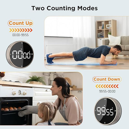 Upgrade Digital Kitchen Timer - Magnetic Countdown Countup Visual Pomodoro Timer with Large LED Display, 3-Preset Times (5, 15, 25), 3 Volume Levels, Ideal for Cooking, Baking and Fitness (1, Tarnish) - Image 6