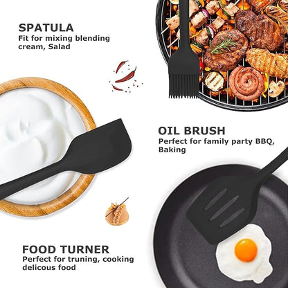 Silicone Kitchen Cooking Utensils Set Kitchen Spatula Set with Holder,5 pcs Heat Resistant Silicone Kitchen Utensils Gadgets Tools Set for Nonstick Cookware,Dishwasher Safe (Black) - Image 3