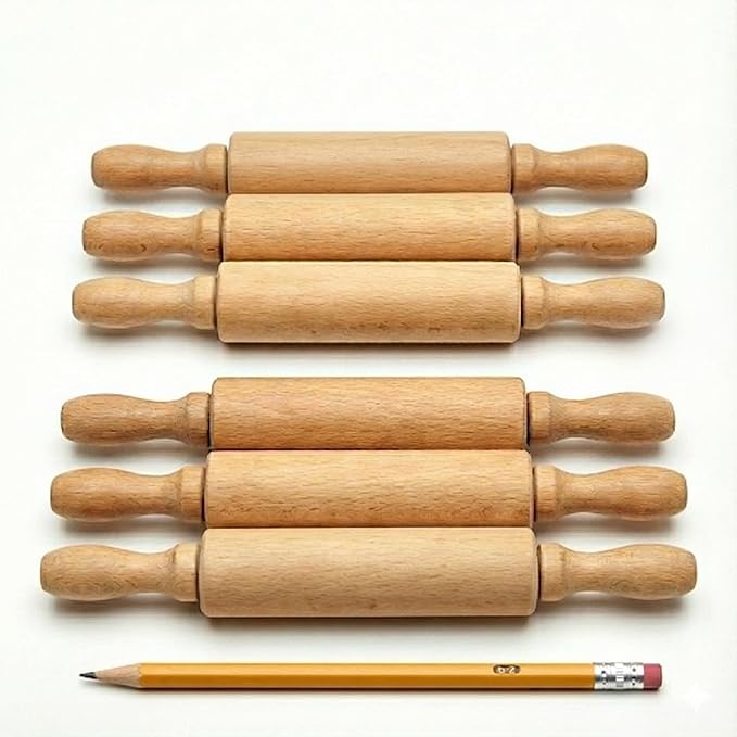 8-Inch Premium Kids Mini Rolling Pins (6-Pack) Splinter-Free, Non-Stick Hardwood for Baking, Sensory Crafts, Play-Doh, Clay, Therapeutic Fine Motor Skills for Toddlers, Great Gift for Children by SensationallyOT