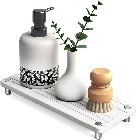 Quick Dry Sink Caddy Kitchen Sink Organizer, Water Absorbing Stone Tray for Sink, Stone Drying Tray, Diatomite Faucet Mat & Protector, Dispenser Sponge Holder, Stone Soap Tray for Bathroom Counter by Unknown