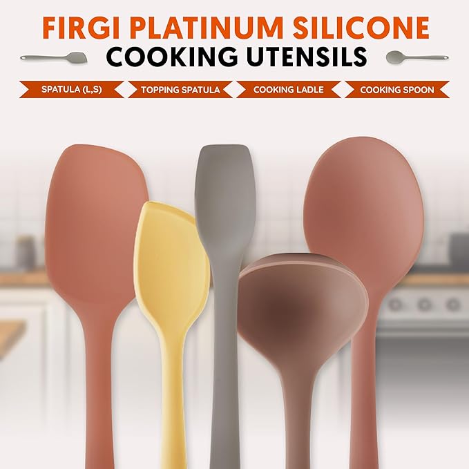 Platinum Silicone Topping Spatula for Cooking – BPA Free Heat Resistant Cooking Utensils for Non Stick Pans – One-Piece Spoonula for Baking, Mixing & More – Kitchen Scraper 10.7” Brown