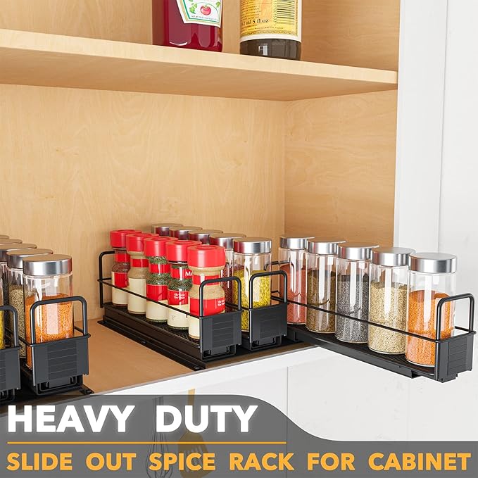 SpaceAid Pull Out Spice Rack Organizer for Cabinet, Heavy Duty Slide Out Seasoning Kitchen Organizer, Cabinet Organizer, with Labels, 7.7" W x10.75 D x4 H, 3 Drawers 1-Tier - Image 3