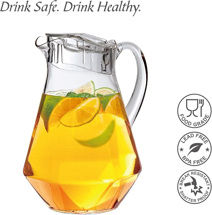 Amazing Abby - Sparkly - Plastic Pitcher (64 oz, 2 Quart), Clear Water Pitcher with Lid, Fridge Jug, BPA-Free, Shatter-Proof, Great for Iced Tea, Sangria, Lemonade, Juice, Milk, and More - Image 4