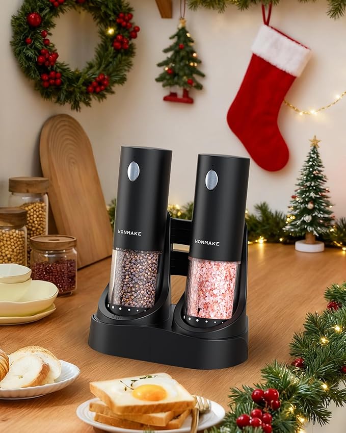 Electric Salt and Pepper Grinder Set - Automatic Refillable Salt and Pepper Grinders with Charging Base & LED Light, Adjustable Coarseness, One-handed Easy Operation, Ideal Kitchen Gadget - Image 3