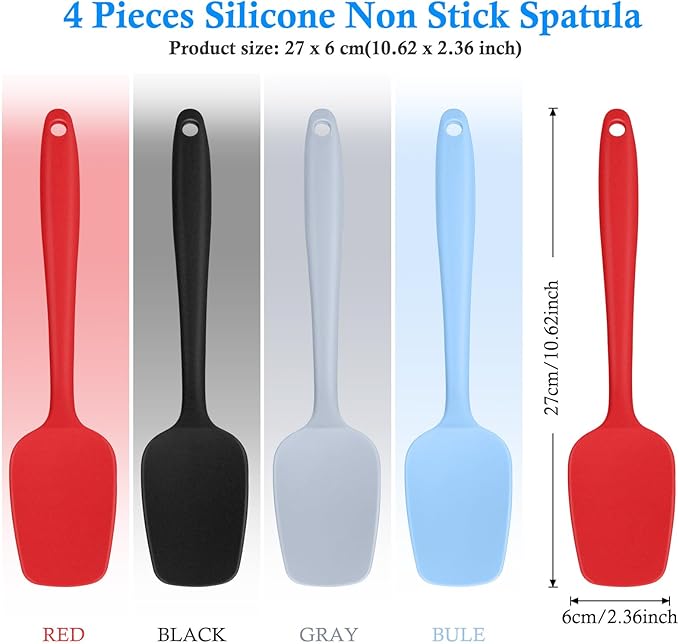 Shappy 4 Pieces Silicone Cooking Spoons 10.6 Inch Heat Resistant Kitchen Spoons for Mixing, Serving and Stirring Upgrade Large Non Stick Basting Utensils, Dishwasher Safe(Spatula,Classic Color) - Image 2