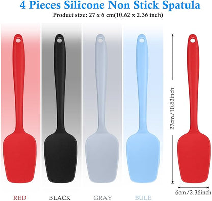 Shappy 4 Pieces Silicone Cooking Spoons 10.6 Inch Heat Resistant Kitchen Spoons for Mixing, Serving and Stirring Upgrade Large Non Stick Basting Utensils, Dishwasher Safe(Spatula,Classic Color) - Image 2