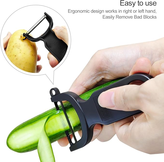 Original Vegetable Peeler, Potato Peelers for kitchen Carbon Steel Blade 3-Pack Green/Orange/Black - Image 3