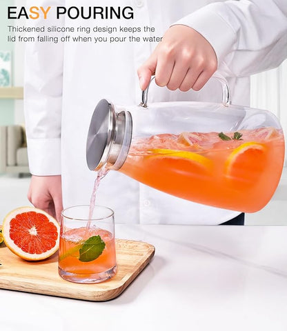 Glass Pitcher with Lid, 2 Liter 68oz Water Pitcher with Handle and Spout for Fridge, Borosilicate Glass for Iced Tea, Juice, Sangria, Cold/Hot Beverage, Large Jug - Image 2