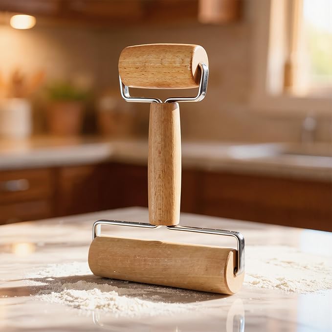 Small Wooden Rolling Pin for Dough Mini Dough Roller with Double Handles Non Stick Pizza Rolling Pin for Baking Pastry Tortilla Cookie Dumpling(H-Style) - Image 6