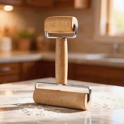Small Wooden Rolling Pin for Dough Mini Dough Roller with Double Handles Non Stick Pizza Rolling Pin for Baking Pastry Tortilla Cookie Dumpling(H-Style) - Image 6