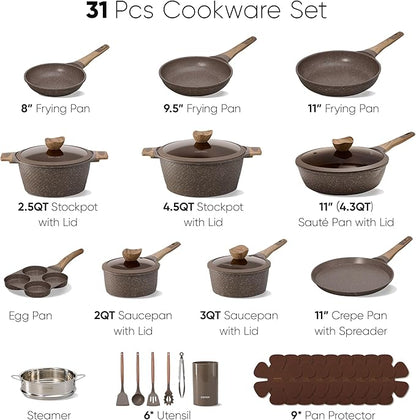 CAROTE 31pcs Pots and Pans Set Non Stick, Cookware Set Pots and Pans, Nonstick Kitchen Cooking, Induction Cook Ware, PFOA Free - Image 2