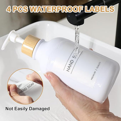 KASUNTING White Soap Dispenser, 2 Pack Plastic Bathroom Hand Soap and Lotion Dispenser Set with Bamboo Pump, 17 Fl Oz Hand and Dish Soap Dispensers Set for Kitchen, Refillable Liquid Soap Bottles - Image 4