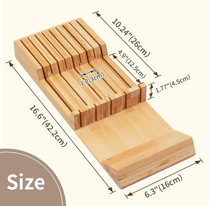 Utoplike Knife Drawer Organizer Bamboo Knives Block for Kitchen, Large Handle Steak Holder, Fit for 9 Knives (Not Included) - Image 3