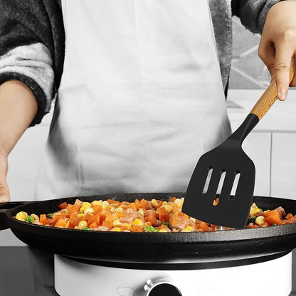 oannao Silicone Cooking Utensils Kitchen Utensil Set - 446°F Heat Resistant Silicone Kitchen Utensils Set, Spatula,Turner Tongs, Spoon, Whisk,Kitchen Gadgets for Nonstick Cookware, BPA Free (Gray) - Image 9