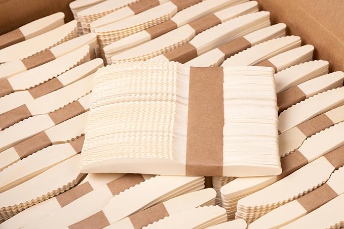 Disposable Wooden Cutlery Set - 100% Home Compostable - 2000 Knives, 6.5" Wooden Knives, Eco-Friendly, Organic, Sustainable and Carbon Neutral Certified - Image 8