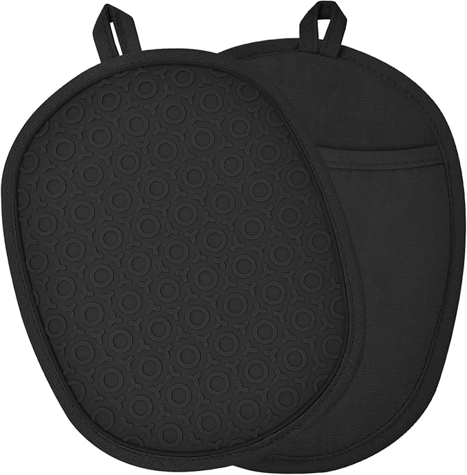 2Pack Silicone Pot Holders and Oven Mitts for Kitchen Heat Protection, Rated Hot Pads with Non-Slip Grip, Flexible, Thick Heat Resistant Mitts, Dishwasher Safe & Easy Storage(Black)