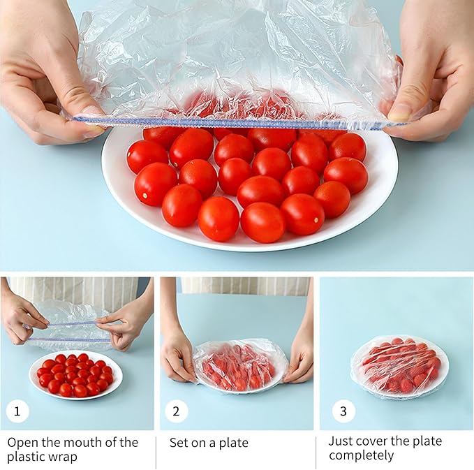 Homelove Plastic Bowl Covers Dish Cover Food Cover, 200pcs Reusable Elastic Stretch Fresh Keeping Covers, Kitchen Dining Cookware Canning Lids Food Bags, Universal Kitchen Plastic Wrap [Colorful] - Image 3