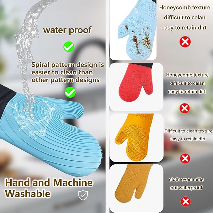 Silicone Oven Mitts-13.6 in Extended Oven Mitts Heat Resistant 500F, Oven Gloves with Soft Liner Good Grippy BPA-Free Easy to Clean Flexible-Oven Mits Set for Cooking Baking Grilling BBQ - Image 2