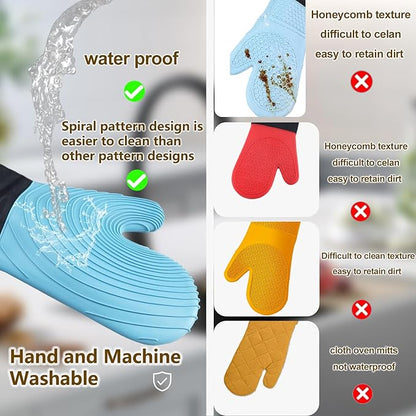Silicone Oven Mitts-13.6 in Extended Oven Mitts Heat Resistant 500F, Oven Gloves with Soft Liner Good Grippy BPA-Free Easy to Clean Flexible-Oven Mits Set for Cooking Baking Grilling BBQ - Image 2