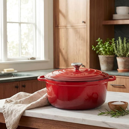 Zulay Kitchen 7.7 Quart Enameled Cast Iron Dutch Oven Pot with Lid – Premium Durability & Oven Safe up to 500°F – Heavy Duty Cookware Perfect for Bread Baking, Stews, Braising & Roasting – Ablaze Red - Image 2