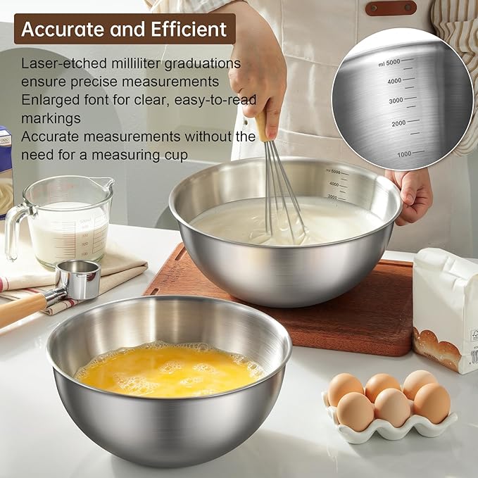 Gronivex Stainless Steel Mixing Bowls Set of 2 (4.2 & 5.3 Qt), Food Grade 304, Dishwasher Safe, Stackable Nesting Bowls for Baking, Salad Prep & Cooking - Image 4