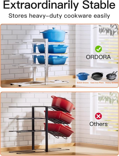 ORDORA Pots and Pans Organizer Rack for Cabinet, 15.83" Height 8-Tier Heavy Duty 120LBS Pot Pan Organizer under Cabinet Adjustable for Cast-iron Pan, Heavy Skillets Griddles, Shallow Pot, Silver - Image 5