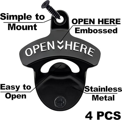 Wall Mounted Bottle Opener Stainless, Rustproof Post Mounted Beer Bottle Cap Opener Black with White (4 PCS) - Image 2
