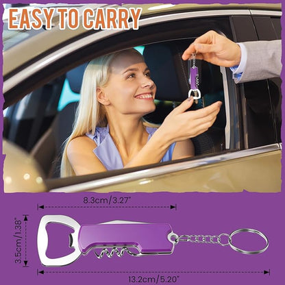 Ziliny 24 Pcs Bottle Opener Keychain Bulk Wine Bottle Beer Opener Keychain 3.27" Stainless Steel Corkscrew Waiter Corkscrew Wine Keyring Gifts for Christmas Bar Party Wedding Home (Purple)