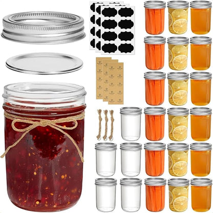 ComSaf Small Mason Jars 8 oz 24Pcs Bulk Set, Half Pint Regular Mouth Mason Jar with Lids and Seal Bands, Glass Canning Jars for Jam, Jelly, Spice, Meal Prep, Shower Wedding Favors, DIY Candles Decor by ComSaf