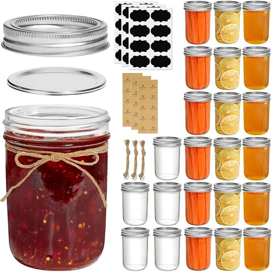 ComSaf Small Mason Jars 8 oz 24Pcs Bulk Set, Half Pint Regular Mouth Mason Jar with Lids and Seal Bands, Glass Canning Jars for Jam, Jelly, Spice, Meal Prep, Shower Wedding Favors, DIY Candles Decor by ComSaf