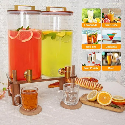 2 PACK 1.5 Gallon Glass Beverage Dispenser with Wooden Lid, Drink Dispenser with Wooden Stand, Lemonade Dispenser with Stainless Steel Leak-Proof Spigot for Parties, Weddings - Image 2