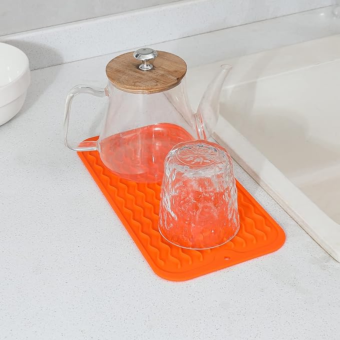 MicoYang Silicone Dish Drying Mat for Multiple Usage,Easy clean,Eco-friendly,Heat-resistant Silicone Mat for Kitchen Counter or Sink,Refrigerator or Drawer Liner Orange S 12 inches x 6 inches - Image 6