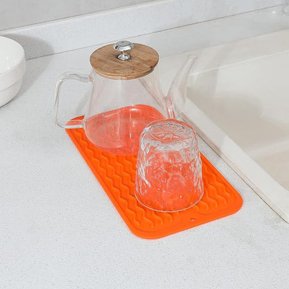 MicoYang Silicone Dish Drying Mat for Multiple Usage,Easy clean,Eco-friendly,Heat-resistant Silicone Mat for Kitchen Counter or Sink,Refrigerator or Drawer Liner Orange S 12 inches x 6 inches - Image 6