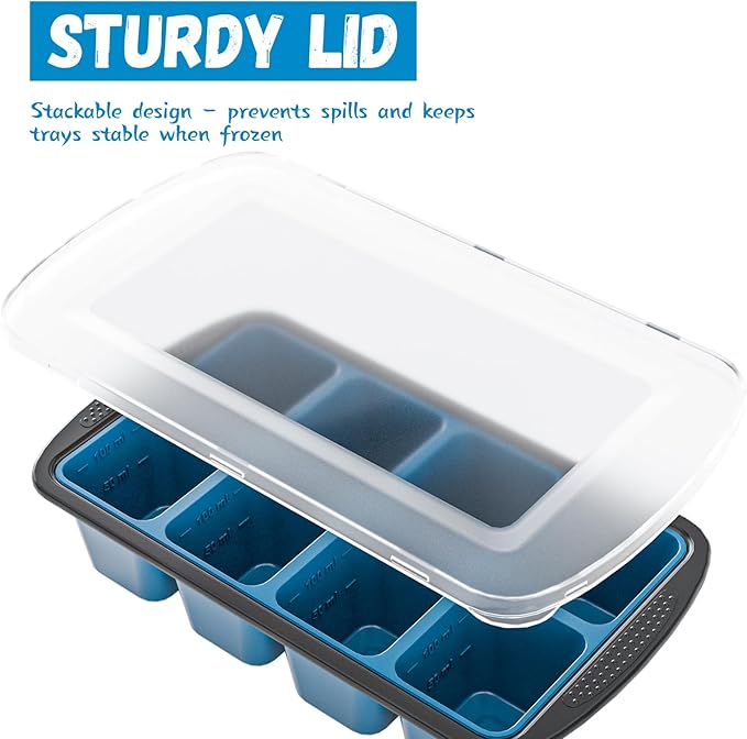 GORCI Ice Cube Tray For Freezer, 16 Large 1/2 Cub Cubes, Silicone Ice Trays For Freezer With Lid, Heavy-duty, Sturdy and Easy to Demold, Suitable for whisky, coffee, Herbs, Purees, 2-Pack - Image 4