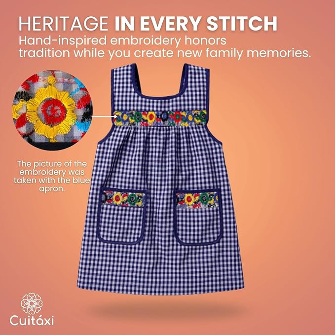 Cuitáxi Traditional Mexican apron for women with deep pockets and beautiful flower embroidery 1 piece - Mandiles para mujer
