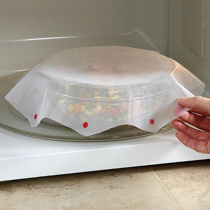 Microwave Spatter Screen, Reusable, Non-Stick Mesh, Folds Flat, 13 Inch Splatter Guard, BPA Free, Tested Food Contact Safe, Made in the USA. Red Beads - Image 3