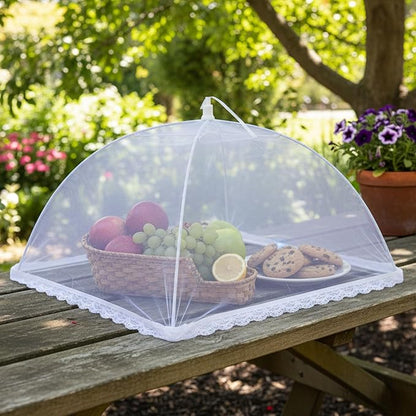 6 Pack Mesh Food Covers 17 Inch, White Pop-Up Food Tents, Collapsible Umbrella Screen Covers for Parties, BBQs, Picnics, Outdoor Camping Dining, Reusable Fly Cover - Image 2