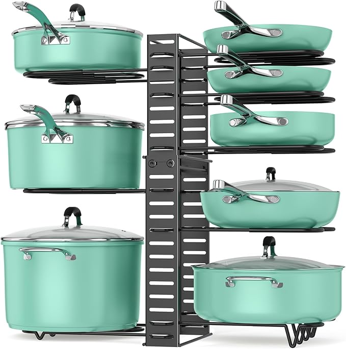 ORDORA Pots and Pans Organizer under Cabinet, 8 Tier Pot Organizers Rack Expandable 11.65" to 19.02" Height with 3 DIY Methods, Adjustable Pan Organizer inside Cabinet Kitchen Storage Organization by ORDORA